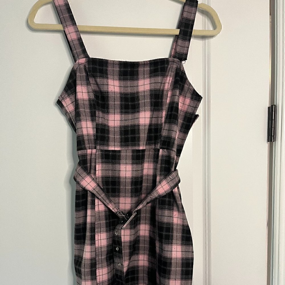Divided Belted Pink & Black Plaid Dress GUC Size S